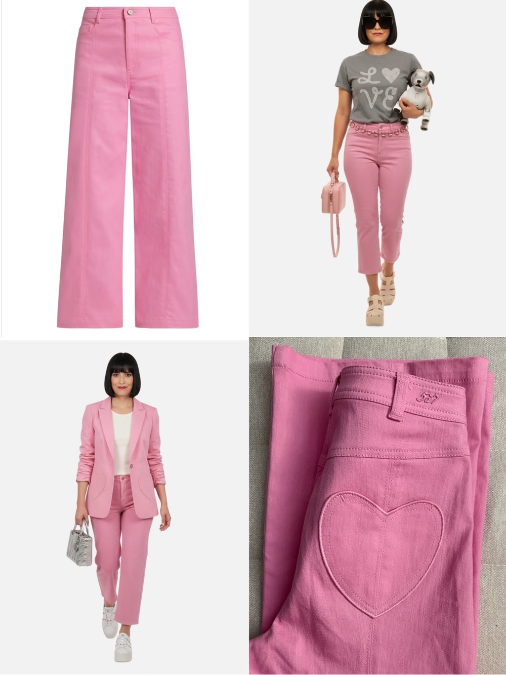 cinq a sept Pink High-Rise Cropped Jeans with Heart Patch